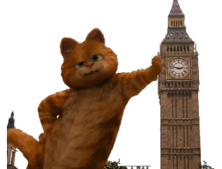 💪 Garfield cat, cartoon, orange, big ben, London, landmark telegram sticker
