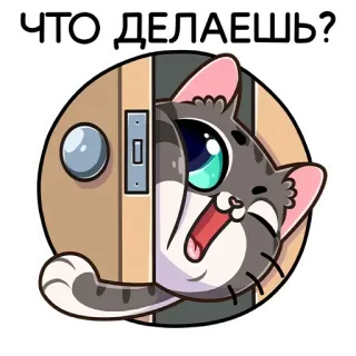 ❓ ЧТО ДЕЛАЕШЬ? chat, regardant, porte, dessin animé, mignon, animal whatsapp sticker