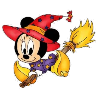 🎃 Minnie Mouse Minnie Mouse, strega, Halloween, personaggio dei cartoni animati, scopa, magia telegram sticker