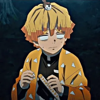 👺 Zenitsu Agatsuma Demon Slayer 애니메이션, 귀멸의 칼날, 젠이츠, 노란색, 번개 telegram sticker