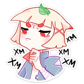 😔 XM XM XM XM adesivo, personaggio, cartone animato, foglia, annoiato, XM whatsapp sticker