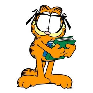 🤓 Garfield cartoon, cat, glasses, book, reading, orange, funny whatsapp sticker