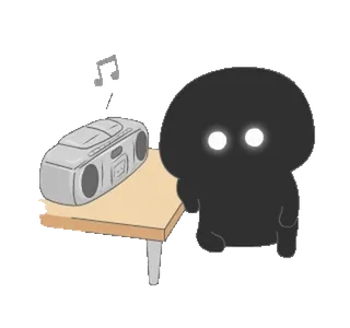 📻 Cartoon, Figur, Radio, Musik, Tisch, Schwarze Form, Animation telegram sticker