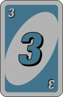 💙 UNO 3 card, number, three, blue, game whatsapp sticker
