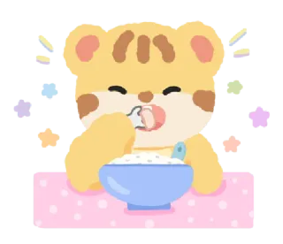 🦁 Dessin animé, Manger, Animal, Riz, Nourriture, Mignon telegram sticker