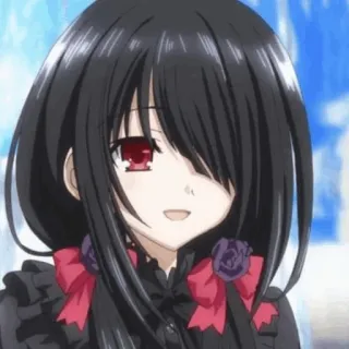 🥀 Tokisaki Kurumi Date A Live Anime, Gadis, Seragam sekolah, Lucu, Kawaii, Mata merah, Rambut hitam telegram sticker