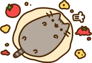 😛 Pusheen Katze, Cartoon, süß, Pizza, Essen telegram sticker