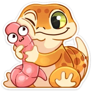 🤗 геккон, ящерица, червь, животное, милый, мультфильм telegram sticker
