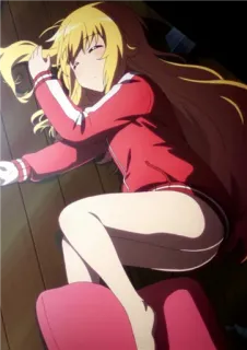 😪 anime, girl, sleeping, blonde hair, indoors, lying down telegram sticker