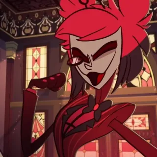 🌟 Alastor Hazbin Hotel 악마, 라디오 진행자, Hazbin Hotel, 빨강, 웃는 telegram sticker