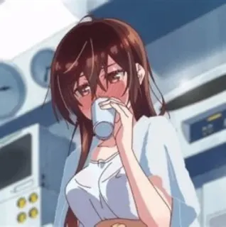 💜 anime, girl, drinking, illustration, cartoon, charming, female telegram sticker
