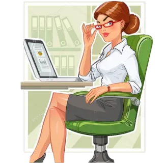 👩 mulher de negócios, escritório, laptop, óculos, mulher, desenho animado telegram sticker