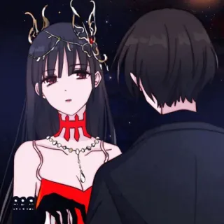 🌙 anime, woman, man, cartoon, couple, character, gown telegram sticker