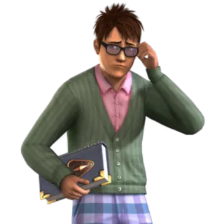 😞 nerd, sims, glasses, book, sweater telegram sticker
