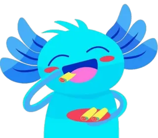 🍰 การ์ตูน, สัตว์ประหลาด, สีน้ำเงิน, กิน, อาหาร, มีความสุข, แอนิเมชั่น telegram sticker
