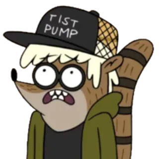 😟 Rigby Regular Show FIST PUMP Kreskówka, Zwyczajny serial, Rigby, Uderzenie pięścią, Szop pracz telegram sticker