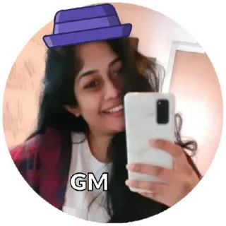😁 GM persoon, vrouw, selfie, hoed whatsapp sticker