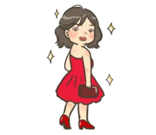 💃 여자, 드레스, 빨간색, 만화, 반짝이, 파티, 패션 whatsapp sticker