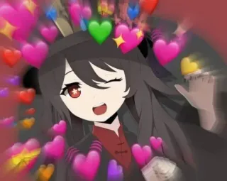 🥰 Hu Tao Genshin Impact アニメ, ビデオゲーム, かわいい, ハート, ウインク, ファンアート, 胡桃 (フータオ), 原神 (げんしん) telegram sticker