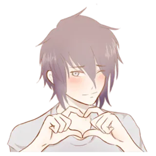 ❤️ Аниме стиль, Жест сердца, Мужской, Милый, Подмигивание whatsapp sticker
