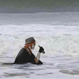 🍾 Chuuya Nakahara Bungou Stray Dogs Anime, Chuya Nakahara, Bungou Stray Dogs, Plage, Océan, Personnage telegram sticker