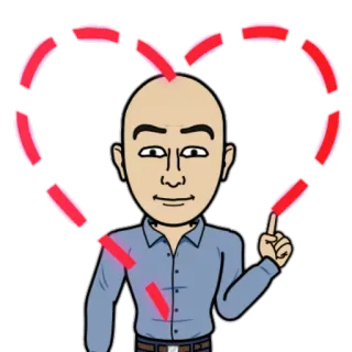 😘 bitmoji, avatar, desenho animado, vermelho, homem, careca telegram sticker