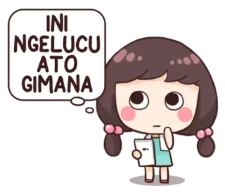 🤔 INI NGELUCU ATO GIMANA sticker, chica, dibujos animados, bocadillo, pregunta, indonesio telegram sticker