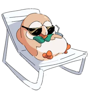 😎 Rowlet Pokemon pokemon, brindibou, hibou, lunettes de soleil, détente, chaise telegram sticker