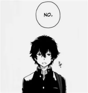 😒 NO. Anime, Manga, Garçon, Non, Noir et blanc whatsapp sticker