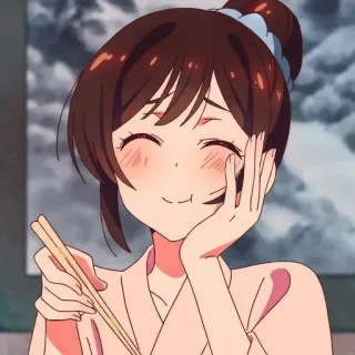 🥰 Chizuru Ichinose Rent-A-Girlfriend Anime, Chizuru Ichinose, Rent-a-Girlfriend, carina, sorridente, mangiare telegram sticker