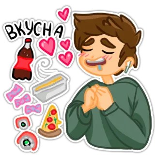 🍕 ВКУСНА Comida, Pizza, Coca-cola, Sushi, Desenho animado, Doces, Delicioso, Menino whatsapp sticker