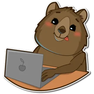 💻 bear, laptop, computer, cartoon, animal, cute, funny telegram sticker