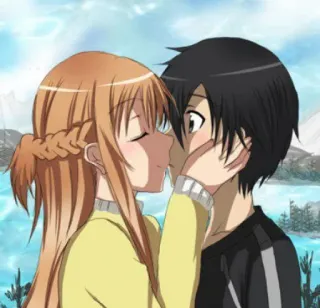 😍 Asuna Yuuki and Kirito Sword Art Online Anime, Paar, Kuss, Romantik, Charaktere, Sword Art Online whatsapp sticker