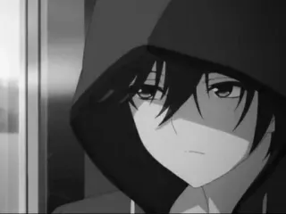 🩸 Anime, Anak laki-laki, Hoodie, Potret, Monokrom telegram sticker