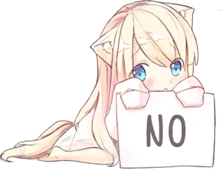 ❌ NO อนิเมะ, ผู้หญิง, หูแมว, ไม่, น่ารัก, สีบลอนด์, สติกเกอร์ telegram sticker