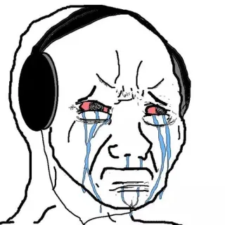 😭 crying, headphones, sad, meme, wojak telegram sticker
