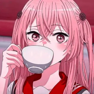 💖 gadis anime, rambut merah muda, cangkir, imut, manga telegram sticker