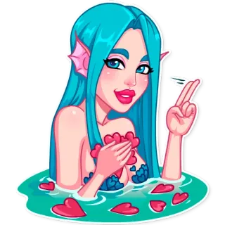 👋 Meerjungfrau, Cartoon, Fantasy, Herzen, Meer telegram sticker