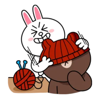 👫 การ์ตูน, กระต่าย, หมี, ถักนิตติ้ง, หมวก telegram sticker