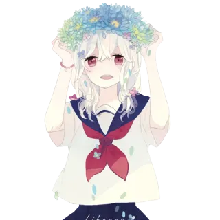 💐 liberee anime girl, flower crown, school uniform, cute, illustration telegram sticker