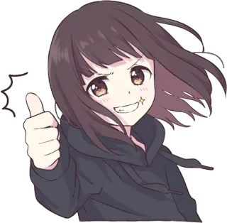 👍 Anime, Fille, Pouce levé, Autocollant, Joyeux whatsapp sticker