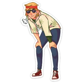 😞 sweating, cartoon, exhausted, tired, bandana, retro, sunglasses telegram sticker