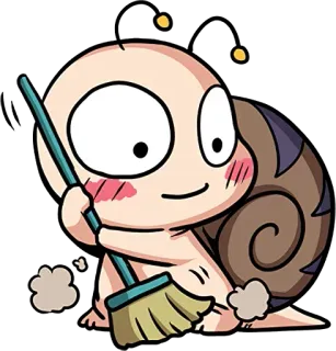 🐌 siput, karakter, kartun, membersihkan, sapu whatsapp sticker