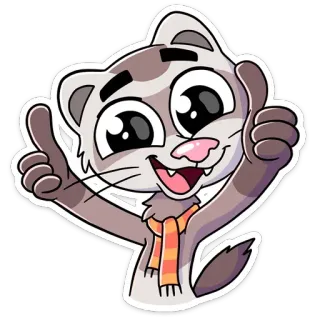 👍 fret, dier, cartoon, schattig, duim omhoog, sjaal, positief, schattig telegram sticker