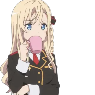 ☕️ Anime, Garota, Bebendo, Chá, Uniforme telegram sticker