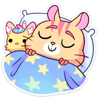 😴 猫, 小猫, 睡觉, 睡眠, 可爱, 卡通, 动物, 独角兽, 枕头 telegram sticker