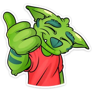 👍 goblin, desenho animado, adesivo, verde, personagem, polegar para cima whatsapp sticker
