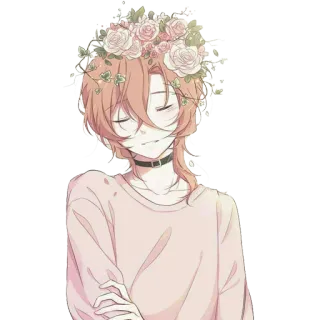 😌 Anime, Charakter, Illustration, Blumenkranz, Ästhetik telegram sticker