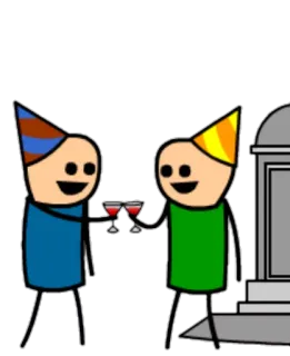 🍻 ฉลอง, ปาร์ตี้, ชนแก้ว, การ์ตูน, Cyanide and Happiness telegram sticker