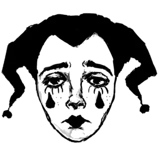 😢 어릿광대, 광대, 슬픈, 얼굴, 마스크, 흑백 telegram sticker